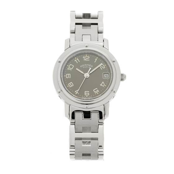 HERMES Stainless Steel 24mm Clipper Quartz Watch Grey
