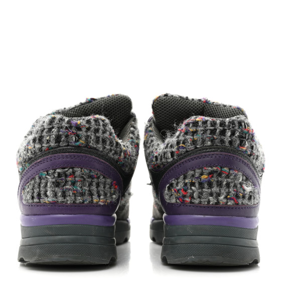 チェリー CHANEL Tweed Suede CC Sneakers 36 Grey Pink Multicolor