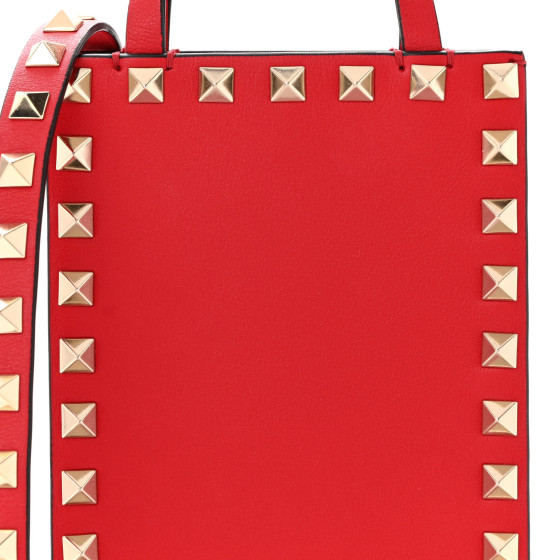 VALENTINO GARAVANI Calfskin Rockstud Phone Holder Red