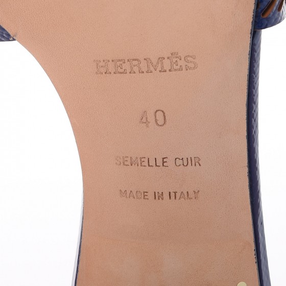 靴 HERMES PARIS semelle cult MADE INALY HERMES Patent Epsom Oasis Sandals 40 Bleu Saphir 274361