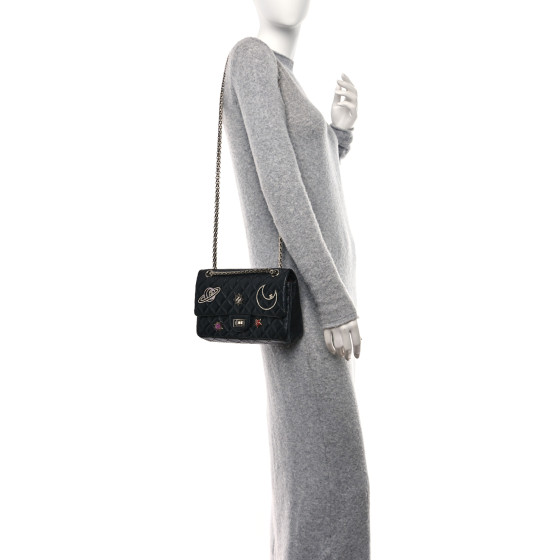 CHANEL Aged Calfskin Space Charms 2.55 Reissue 225 Flap Black
