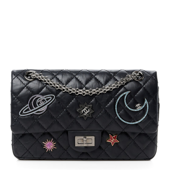 CHANEL Aged Calfskin Space Charms 2.55 Reissue 225 Flap Black