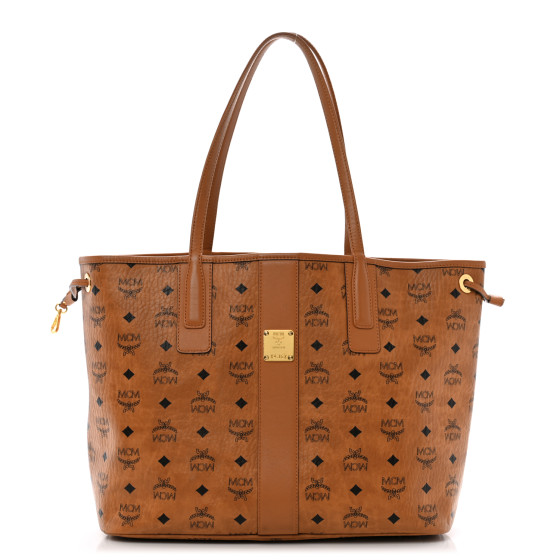 MCM Visetos Medium Liz Reversible Shopper Tote Cognac