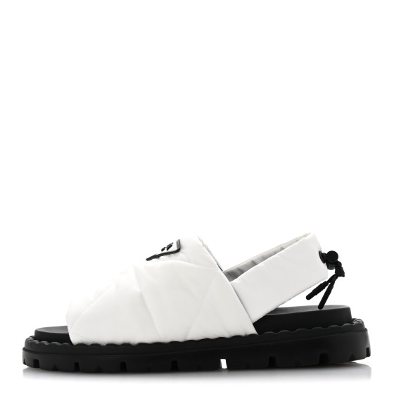 さりげなさ◇Logo サンダル◇PRADA PRADA Nylon Triangle Logo Padded Slingback Sandals 38 White
