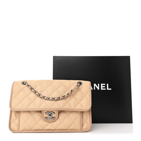 【ヴィンテージ】Rank:S☆Chanel Beige French Riviera Jumbo CHANEL Caviar Quilted Large French Riviera Flap Beige