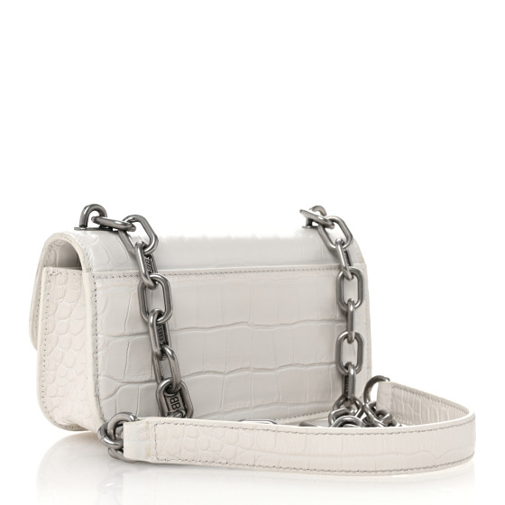 【BALENCIAGA】クロコエンボス ショルダーバッグ S ホワイト BALENCIAGA Extra Supple Calfskin Crocodile Embossed Gossip