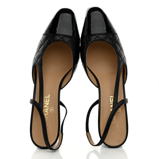 その他 CHANEL CHANEL Lambskin Patent Calfskin Quilted Cap Toe CC Slingback