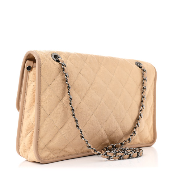【ヴィンテージ】Rank:S☆Chanel Beige French Riviera Jumbo CHANEL Caviar Quilted Large French Riviera Flap Beige