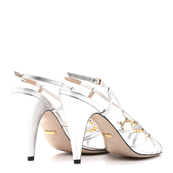 GUCCI Metallic Nappa Silk Crystal GG Isa Ankle Strap Mid