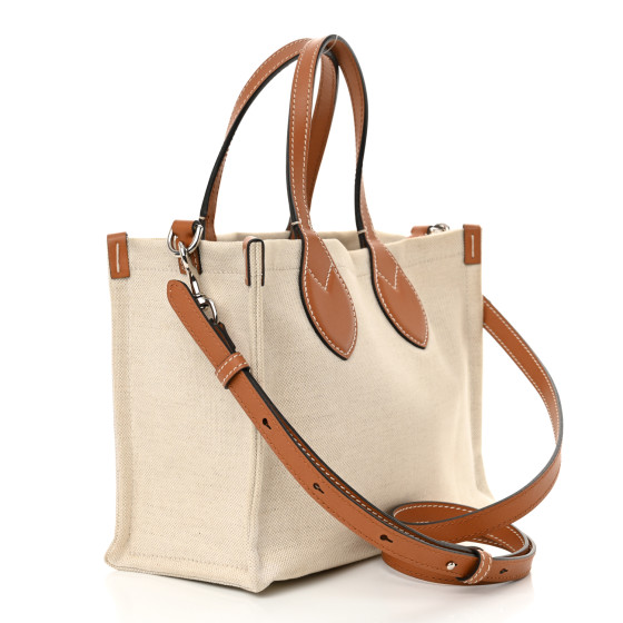 GUCCI Canvas Calfskin Logo Print Medium Tote Bag Brown