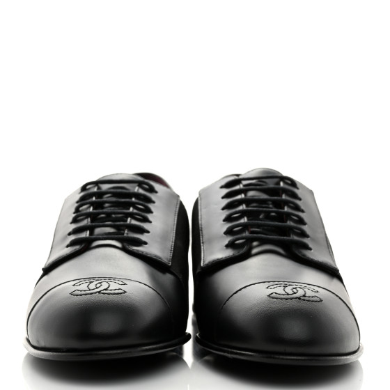 その他 1205 CHANEL Calfskin Elastic Lace Up Cap Toe CC Loafers 36 Black