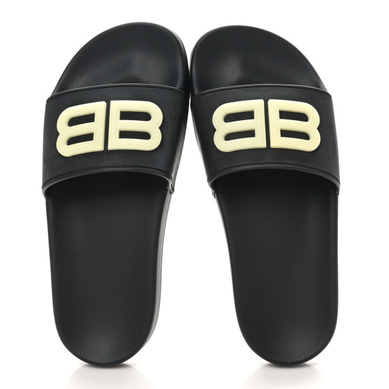 BALENCIAGA Rubber Womens BB Pool Slide Sandals 36 Black