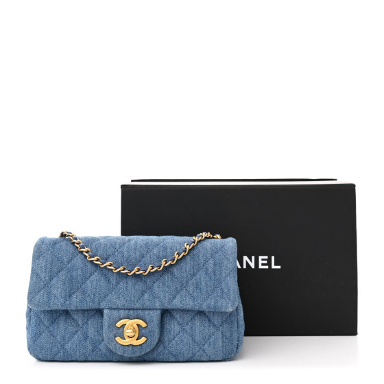 CHANEL Denim Quilted Mini Pearl Crush Rectangular Flap Blue