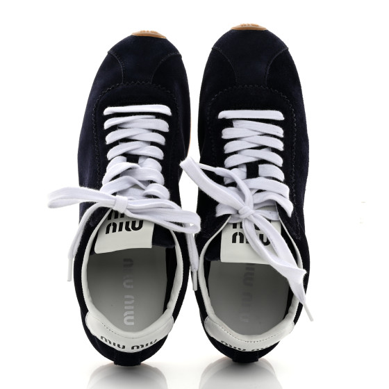 MIU MIU Suede Womens Low Top Sneakers 39 Bleu 1672141