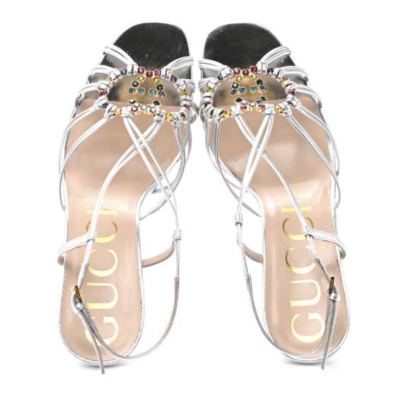 GUCCI Metallic Nappa Silk Crystal GG Isa Ankle Strap Mid
