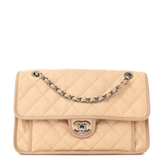 【ヴィンテージ】Rank:S☆Chanel Beige French Riviera Jumbo CHANEL Caviar Quilted Large French Riviera Flap Beige