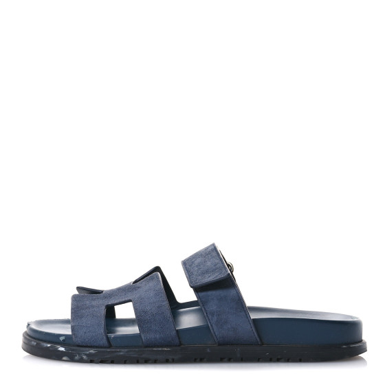 HERMES Suede Goatskin Womens Chypre Sandals 38 Bleu Celeste