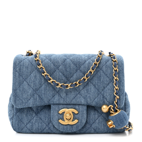 CHANEL Denim Quilted Mini Pearl Crush Flap Blue 1668807