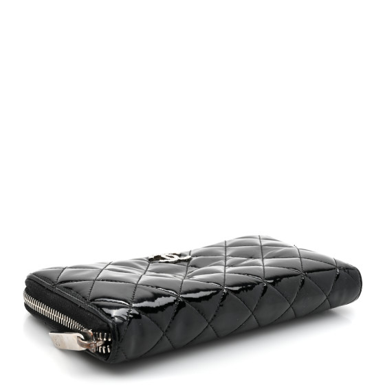CHANEL Patent Quilted Brilliant Zip Around Wallet Black