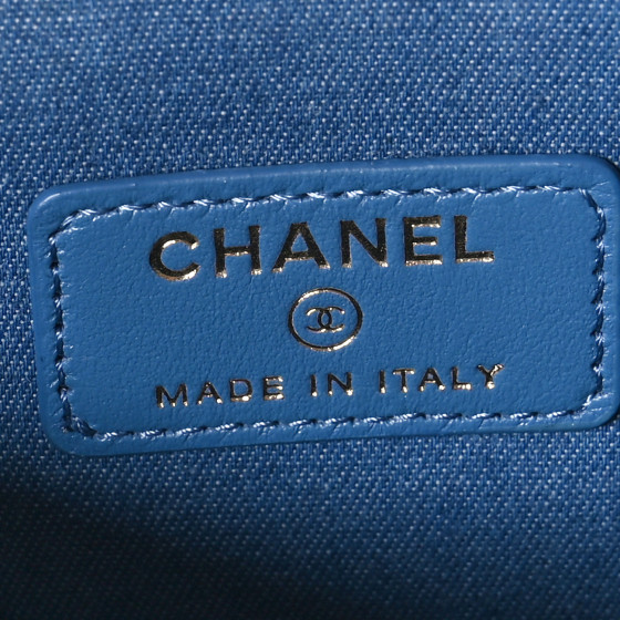CHANEL Denim Quilted Mini Pearl Crush Vanity Case With Chain