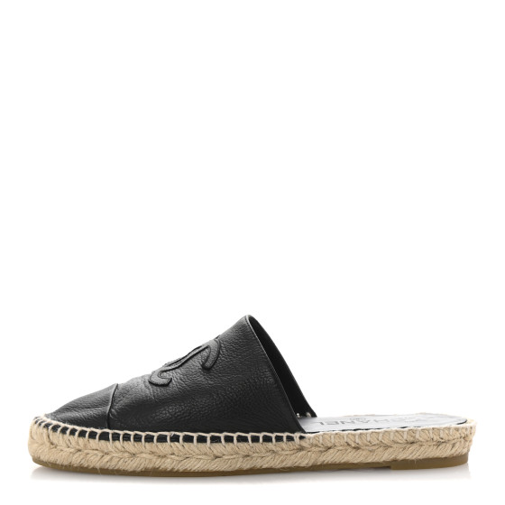 CHANEL Calfskin CC Espadrille Mules 39 Black 1670492