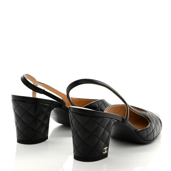 その他 CHANEL CHANEL Lambskin Patent Calfskin Quilted Cap Toe CC Slingback