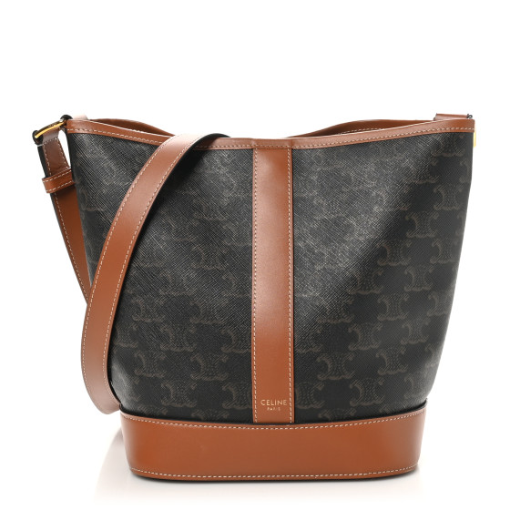 送料込【CELINE】SMALL BUCKET BAG IN TRIOMPHE CANVAS Small Bucket IN Triomphe Canvas and calfskin - TAN | CELINE