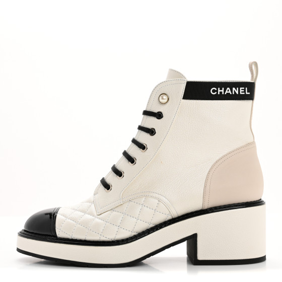 最新コレックション CHANEL Boots Up Lace Quilted Calfskin Patent Calfskin Pearly 靴