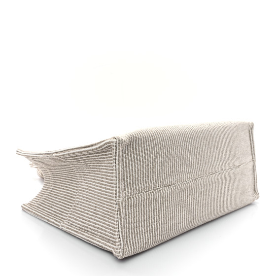 CELINE Canvas Calfskin Striped Triomphe Large Cabas Beige