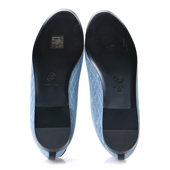 CHANEL Denim Printed Quilt CC Cap Toe Ballerina Flats 39