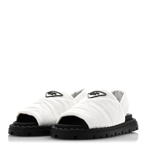 PRADA 　サンダル　ホワイト PRADA Nylon Triangle Logo Padded Slingback Sandals 38 White