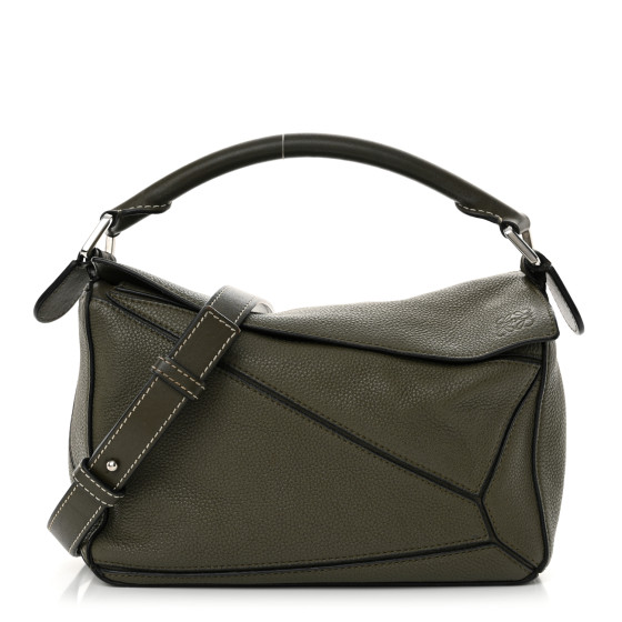 【関税送料込】Loewe Leather Puzzle Shoulder Bag Khaki Green Puzzle Edge Small leather shoulder bag in green - Loewe