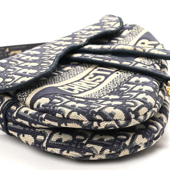 バッグ Christian Dior CHRISTIAN DIOR Oblique Embroidered Saddle Bag Blue 1669713