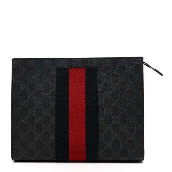【GUCCI】GG Supreme Shadow Logo Pouch Clutch Bag ROSSO RED GUCCI Embossed Logo Pouch Leather Red Second Bag Clutch Bag