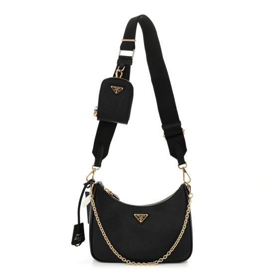 PRADA Saffiano Lux Re-Edition 2005 Shoulder Bag Black
