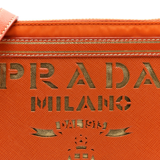 PRADA Tessuto Nylon Saffiano Logo Crossbody Bag Orange