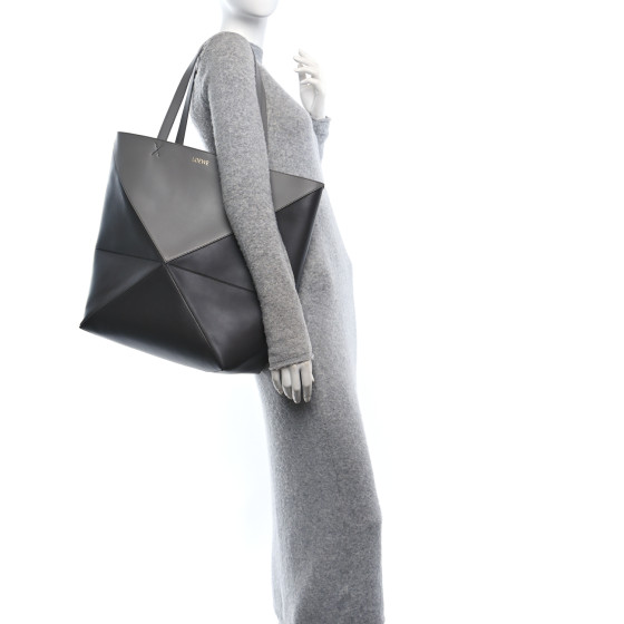 LOEWE Shiny Calfskin Large Puzzle Fold Tote Pearl Grey Dark