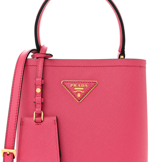 PRADA Saffiano Cuir Calfskin Small Panier Bucket Bag Magenta