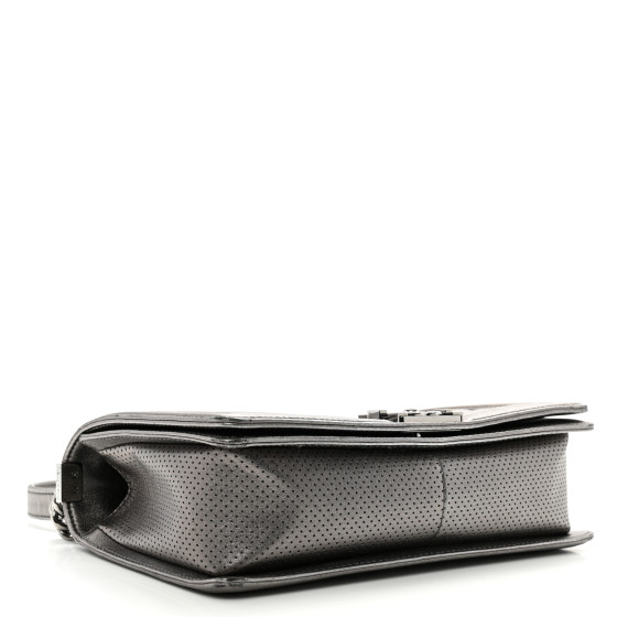 CHANEL Metallic Lambskin Perforated New Medium Boy Flap Dark