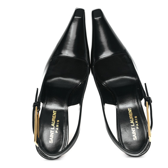 SAINT LAURENT Glazed Calfskin Lee Slingback Pumps 37 Black