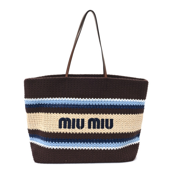 【Miu Miu】 Raffia-Effect Woven Tote Bag Cocoa Brown ★人気 Miu Miu raffia-effect Woven Handbag | Brown | FARFETCH