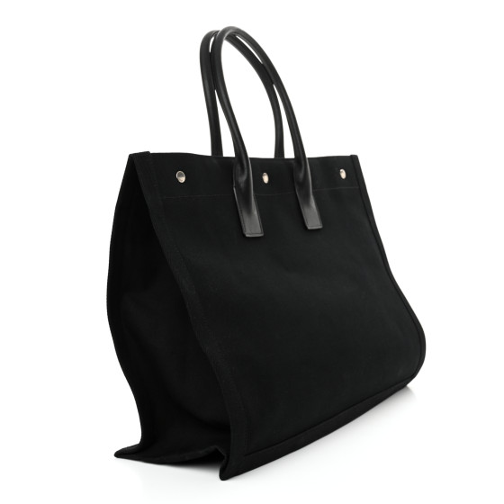 SAINT LAURENT Linen Calfskin Rive Gauche Tote Black 1682362
