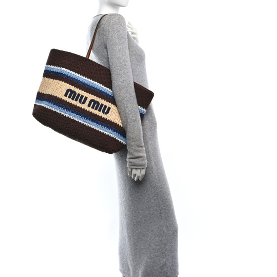 【Miu Miu】 Raffia-Effect Woven Tote Bag Cocoa Brown ★人気 MIU MIU Raffia Effect Crochet Large Woven Tote Cocoa Brown