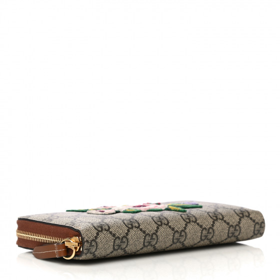 GUCCI GG Supreme Monogram Garden Embroidered Zip Around