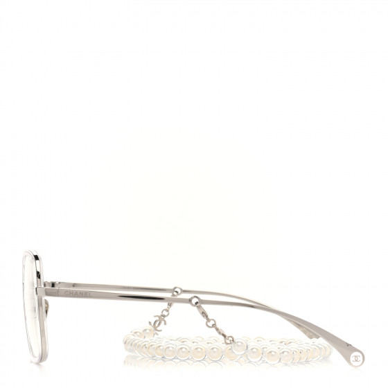 シャネル　48. CHANEL Metal Removable Pearl Chain Square Eyeglasses 2195-S