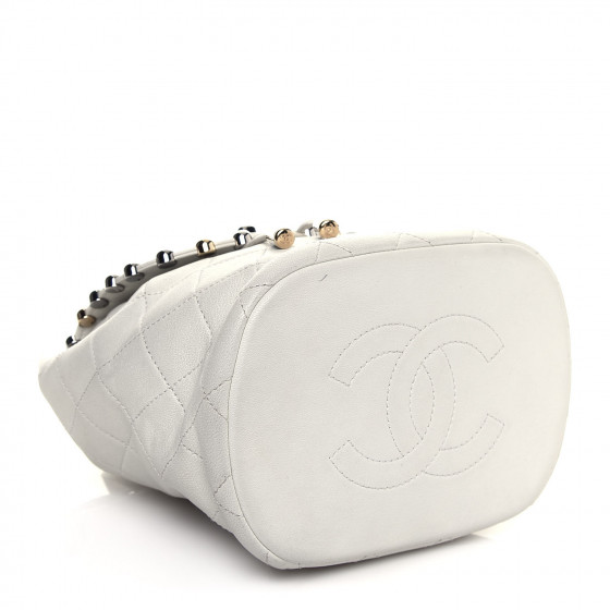 CHANEL Lambskin Quilted Metallic Bubble Backpack White