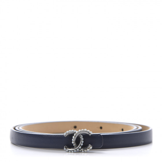 CHANEL Calfskin Pearl CC Belt 85 34 Navy 627389 | FASHIONPHILE