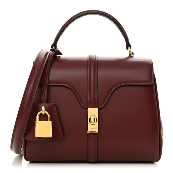 CELINE Satinated Calfskin Mini 16 Top Handle Bag Light Burgundy
