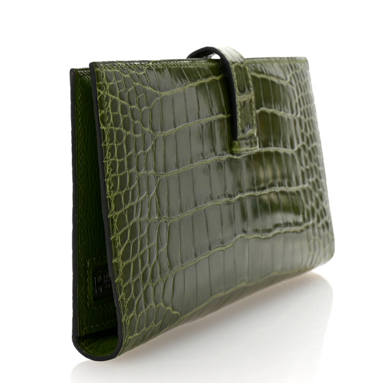 HERMES Shiny Alligator Bearn Wallet Cactus 1677175
