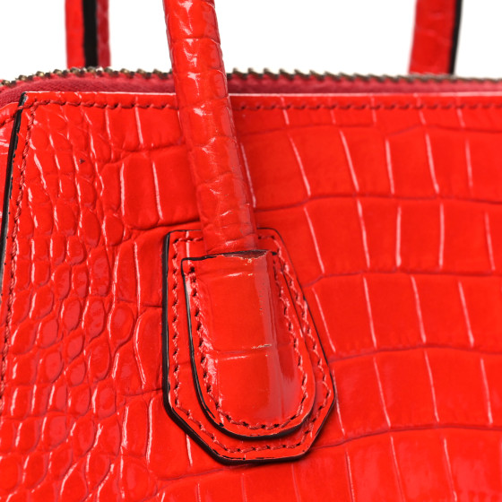 GIVENCHY Calfskin Crocodile Embossed Mini Antigona Red